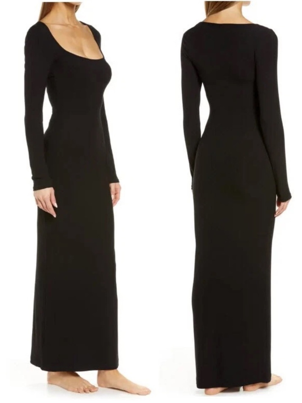 SKIMS Soft Lounge Long Sleeve Ribbed Maxi Dress Onyx XL